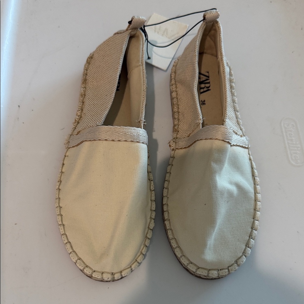 Zara Beige Canvas Espadrille Flats